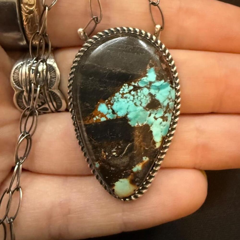 Native handmade blackjack turquoise necklace - Picture 2 of 6